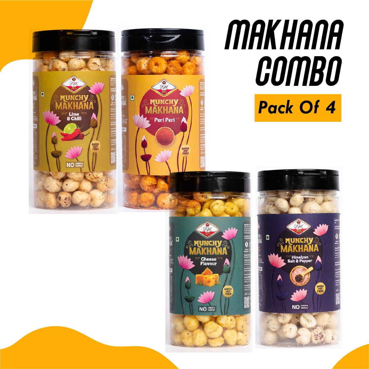 Makhana Pack Of 4 x 75gm - Cheese, Peri Peri, Lime N Chilli, Himalayan Salt & Pepper