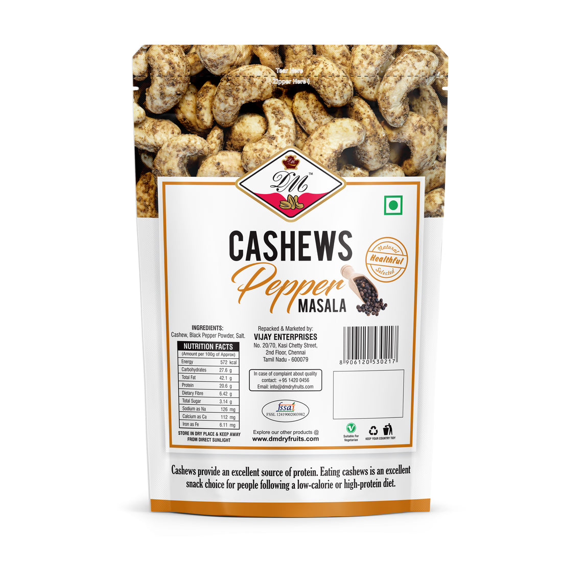 Cashew Nuts - Pepper Roasted - 200g